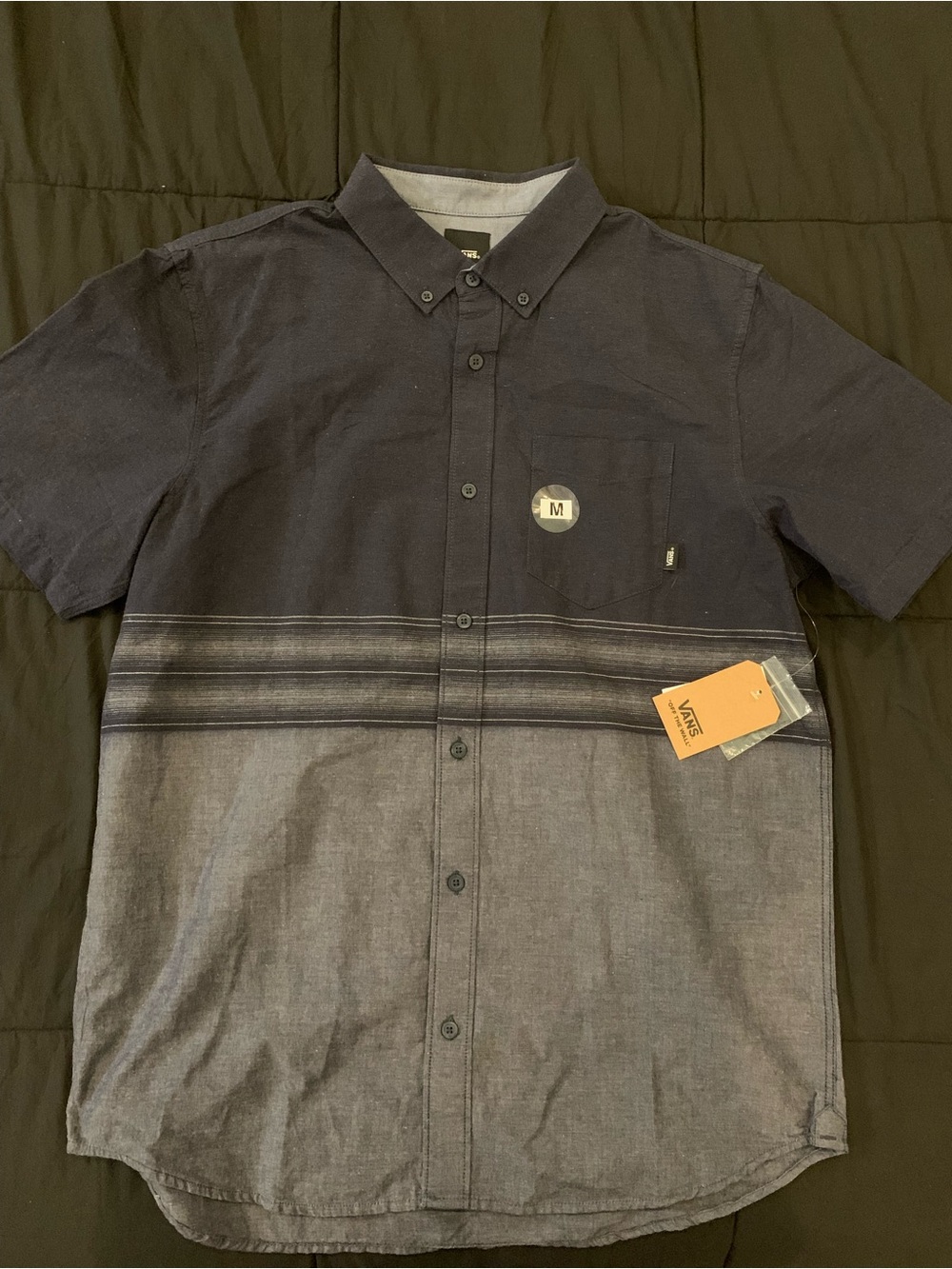 Vans Short Sleeve Button-Down Shirt in Navy and Gray Two-Tone